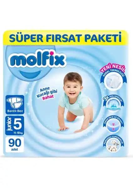 Molfix Ekstra Yumuşak Bantlı Bebek Bezi 5 Numara Güvenlik ve Konfor Sağlar
