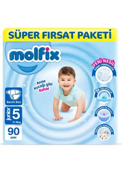 Molfix Ekstra Yumuşak Bantlı Bebek Bezi 5 Numara Güvenlik ve Konfor Sağlar