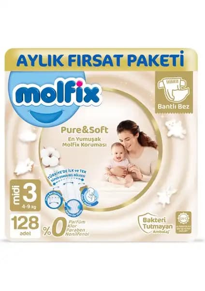 Molfix Pure&Soft 3 Beden Midi Bebek Bezi Paketi Güvenli ve Konforlu Bebek Bakımı İçin