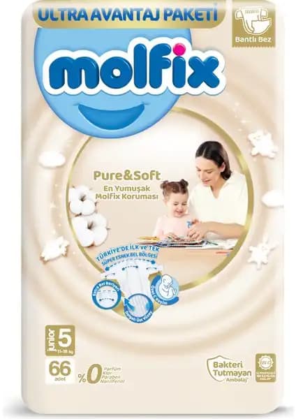 Molfix Pure Soft 5 Beden Junior Bebek Bezi: Yüksek Emicilik ve Cilt Dostu Tasarım