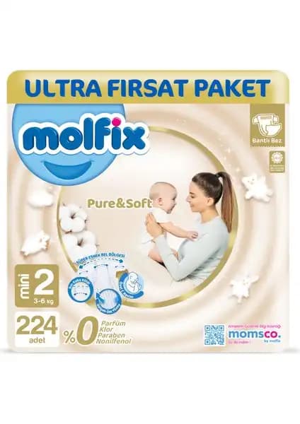 Molfix Pure & Soft Bebek Bezi 2 Beden Mini Güvenli ve Konforlu Bebek Bakımında Yenilikçi Seçenek