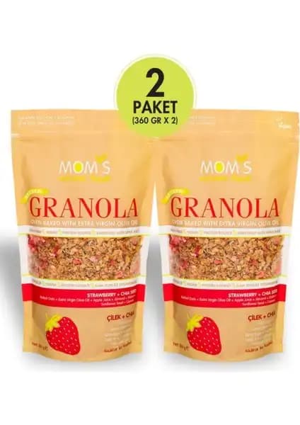 Mom's Natural Foods 2'li Çilek Chia Granola Sağlıklı ve Doğal Atıştırmalık Alternatifi