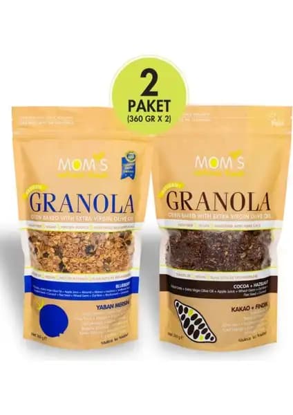Mom's Natural Foods 2'li Granola Seti Yaban Mersini ve Kakao Fındık Aromasıyla Sağlıklı Beslenme