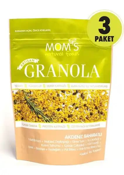 Mom's Natural Foods 3'lü Akdeniz Baharatlı Granola Sağlıklı ve Lezzetli Bir Atıştırmalık