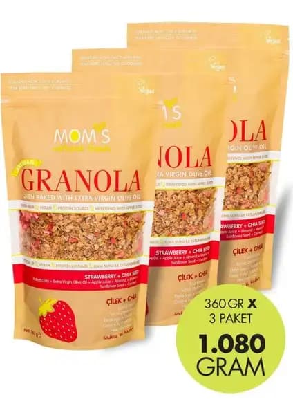 Mom's Natural Foods 3'lü Çilek-Chia Granola Sağlıklı ve Katkısız Doğal Kahvaltı Seçeneği