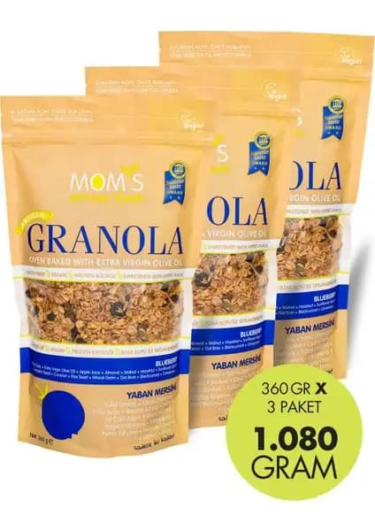 Mom's Natural Foods 3'lü Yaban Mersini Granola Sağlıklı ve Doğal Atıştırmalık Seçeneği