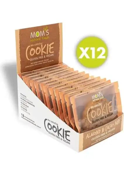 Mom's Natural Foods Glutensiz Badem ve Kakao Nibs Kurabiye 12'li Sağlıklı Atıştırmalık