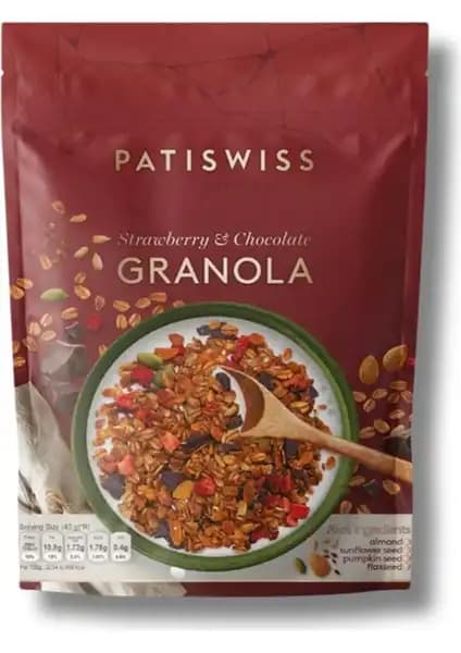 Patiswiss Çilek ve Çikolatalı Granola Doypack 300 g Sağlıklı ve Lezzetli Atıştırmalık Seçeneği