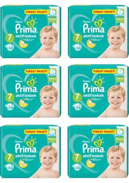 Prima Bebek Bezi Aktif Bebek 7 Beden ile yüksek emicilik ve konfor sağlayan güvenilir bebek bezi