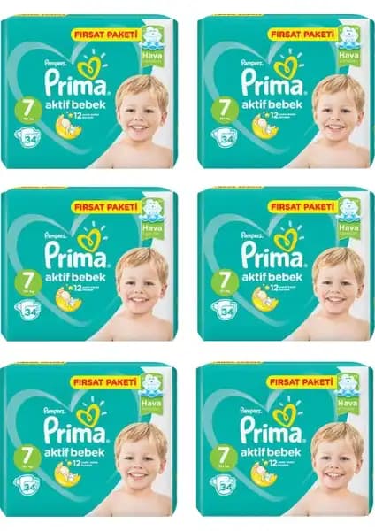 Prima Bebek Bezi Aktif Bebek 7 Beden ile yüksek emicilik ve konfor sağlayan güvenilir bebek bezi