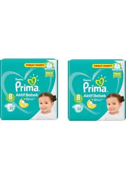 Prima Bebek Bezi Aktif Bebek 8. Beden, Yüksek Emicilik ve Güvenilirlik Sağlar