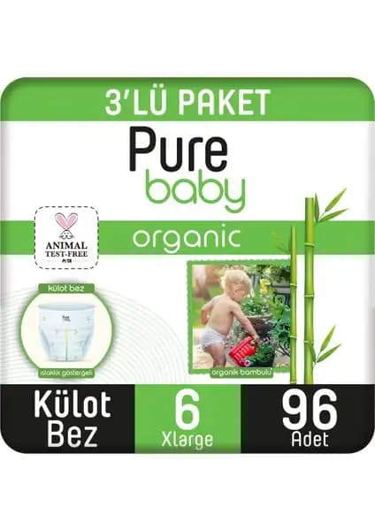 Pure Baby Organik Bambu Özlü Külot Bez 3'lü Paket 96 Adet Büyük Bebeğe Uygun Sağlıklı Seçenek