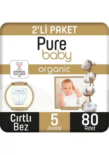 Pure Baby Organik Pamuklu Cırtlı Bebek Bezi 2'li Paket Güvenilir ve Konforlu Kullanım