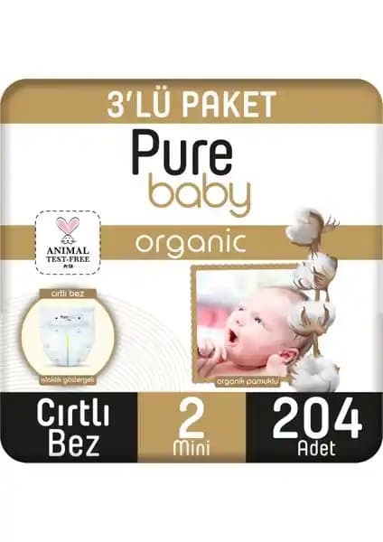 Pure Baby Organik Pamuklu Çırtlı Bez 3'lü Paket Bebekler İçin Güvenilir ve Doğal Koruma