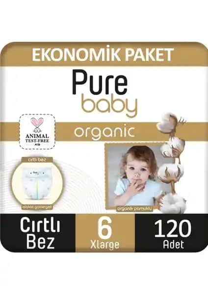 Pure Baby Pamuklu Cırtlı Bebek Bezi Maxi 6 No Xlarge 120’li Güvenli ve Konforlu Bebek Bakımı İçin