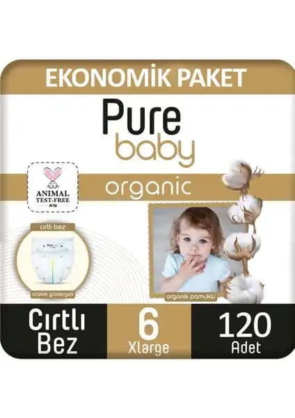 Pure Baby Pamuklu Cırtlı Bebek Bezi Maxi 6 No Xlarge 120’li Güvenli ve Konforlu Bebek Bakımı İçin