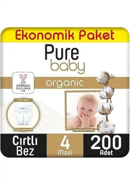 Pure Baby Pamuklu Cırtlı Bez Ekonomik Paket 200 Adet, Yüksek Emicilik ve Konfor Sağlar