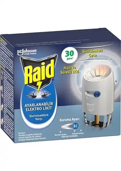 Raid Ayarlanabilir Elektro Likit 30 Gece Sivrisinek ve Haşere Koruma Cihazı