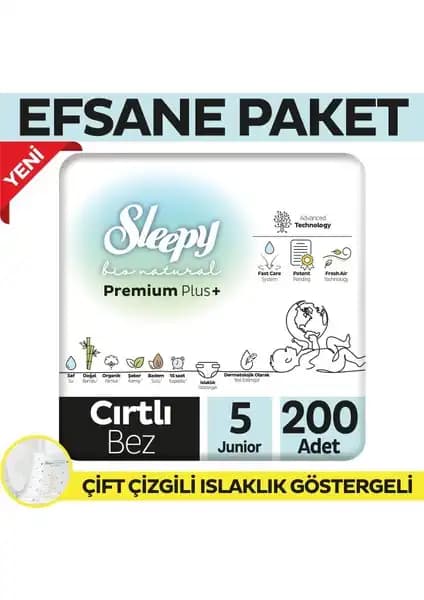 Sleepy Bio Natural Premium Plus Bebek Bezi 5 Numara Konfor ve Güvenlik Sağlayan Yüksek Kaliteli Bebek Bezi