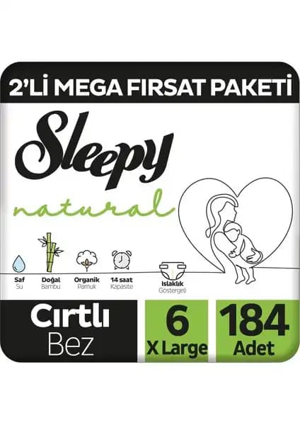 Sleepy Natural 2'li Mega Fırsat Paketi Bebek Bezi 6 Numara Xlarge Güvenilir ve Konforlu Bebek Bakım Ürünü