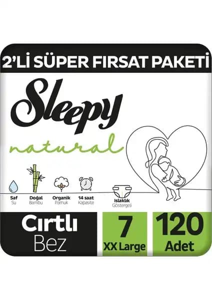 Sleepy Natural 2'li Süper Fırsat Paketi Bebek Bezi 7 Numara Xxlarge Güvenilir ve Konforlu Seçenek