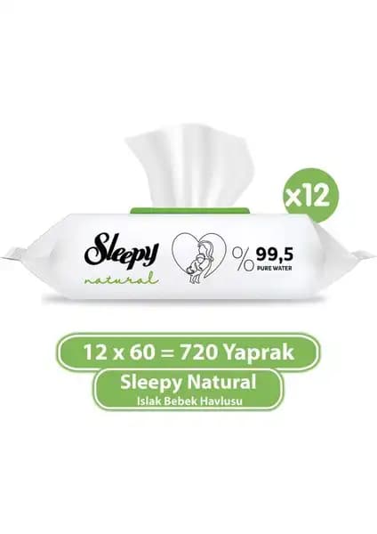 Sleepy Natural Islak Bebek Havlusu 12x60 - Doğal ve Hassas Ciltler İçin Güvenilir Bakım Ürünü