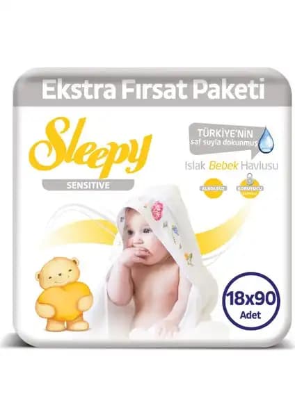 Sleepy Sensitive Islak Havlu 18'li Paket, Hassas Ciltler İçin Güvenilir Günlük Hijyen Çözümü