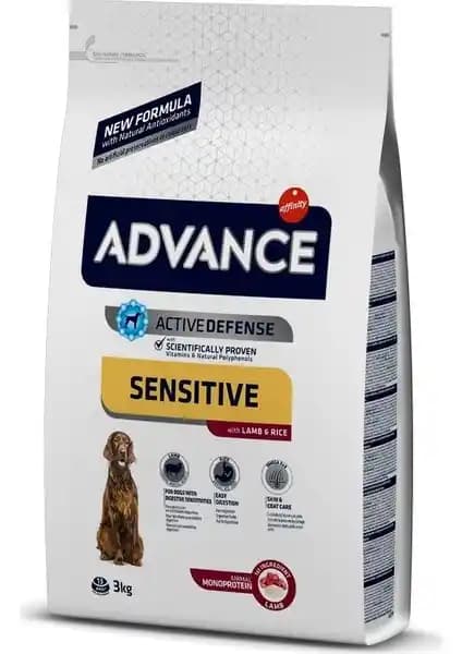 Advance Duyarlı Kuzu ve Pirinç Köpek Maması (3 kg): Yetişkin Köpekler için Dengeli Formül