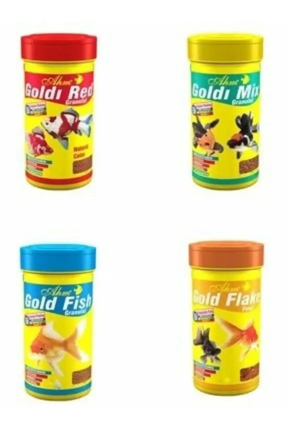 AHM Japon Balığı İçin Özel Yem Seti 4x100 ml – Düşük Proteinli Yavaş Batışlı Renk Desteği