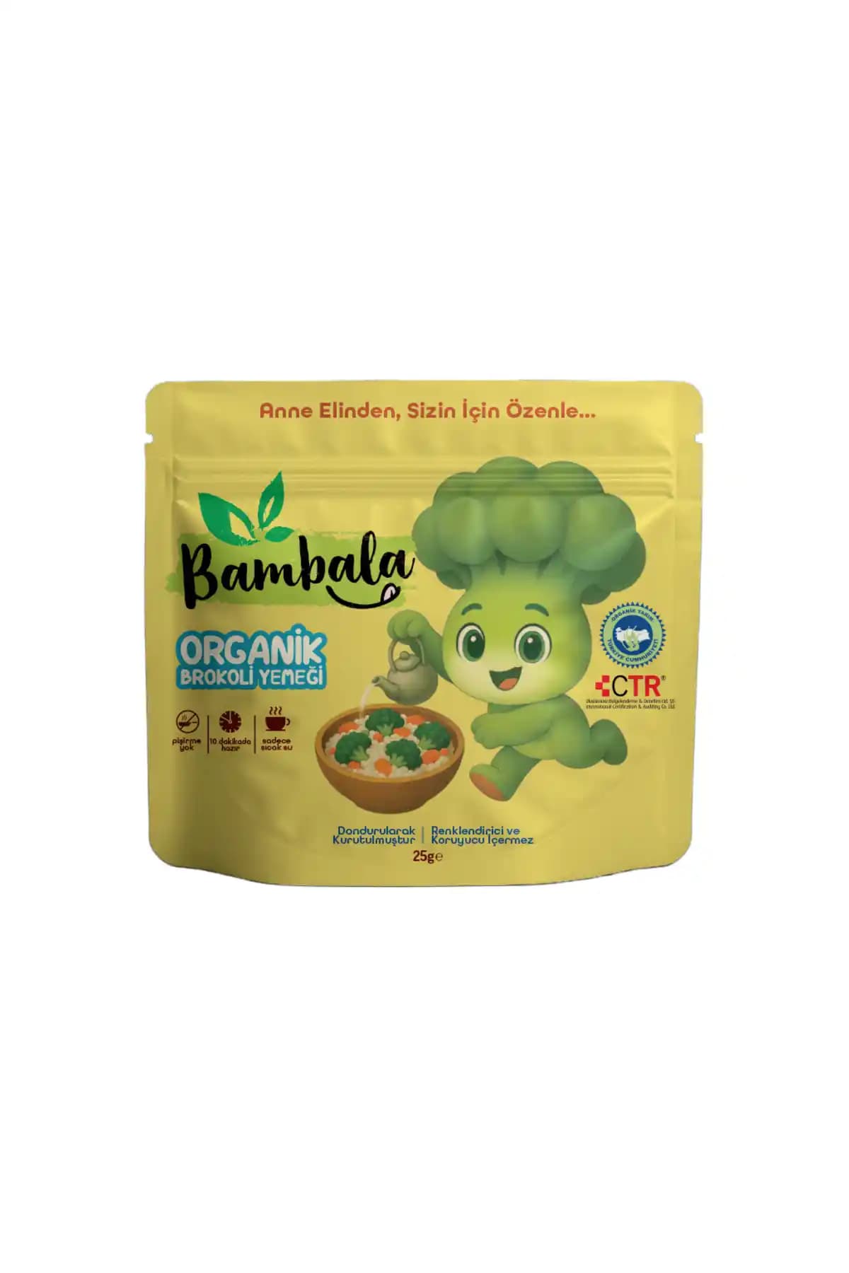 Bambala 10 Dakika Organik Brokoli Yemeği: Dondurarak Kurutulmuş 25 g, Pratik Öğün