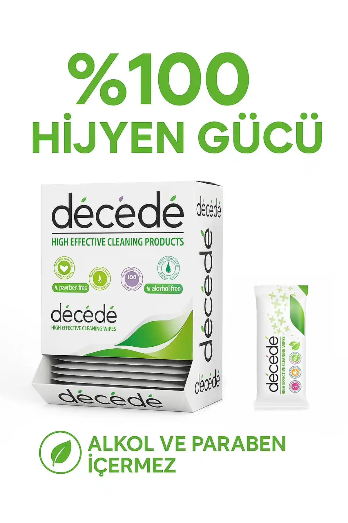 Decede Tek Kullanımlık El Temizleme Mendili 100’lü Organik, Paraben ve Alkol İçermez