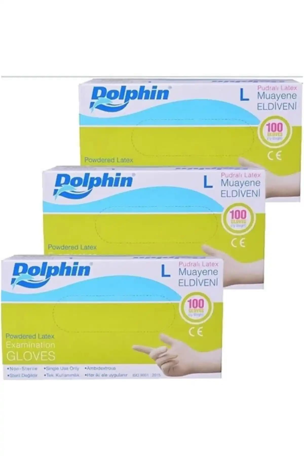 Dolphin Pudralı Lateks Eldiven (L) – 100’lü Paket, Türkiye Menşei ve Hijyenik Kullanım