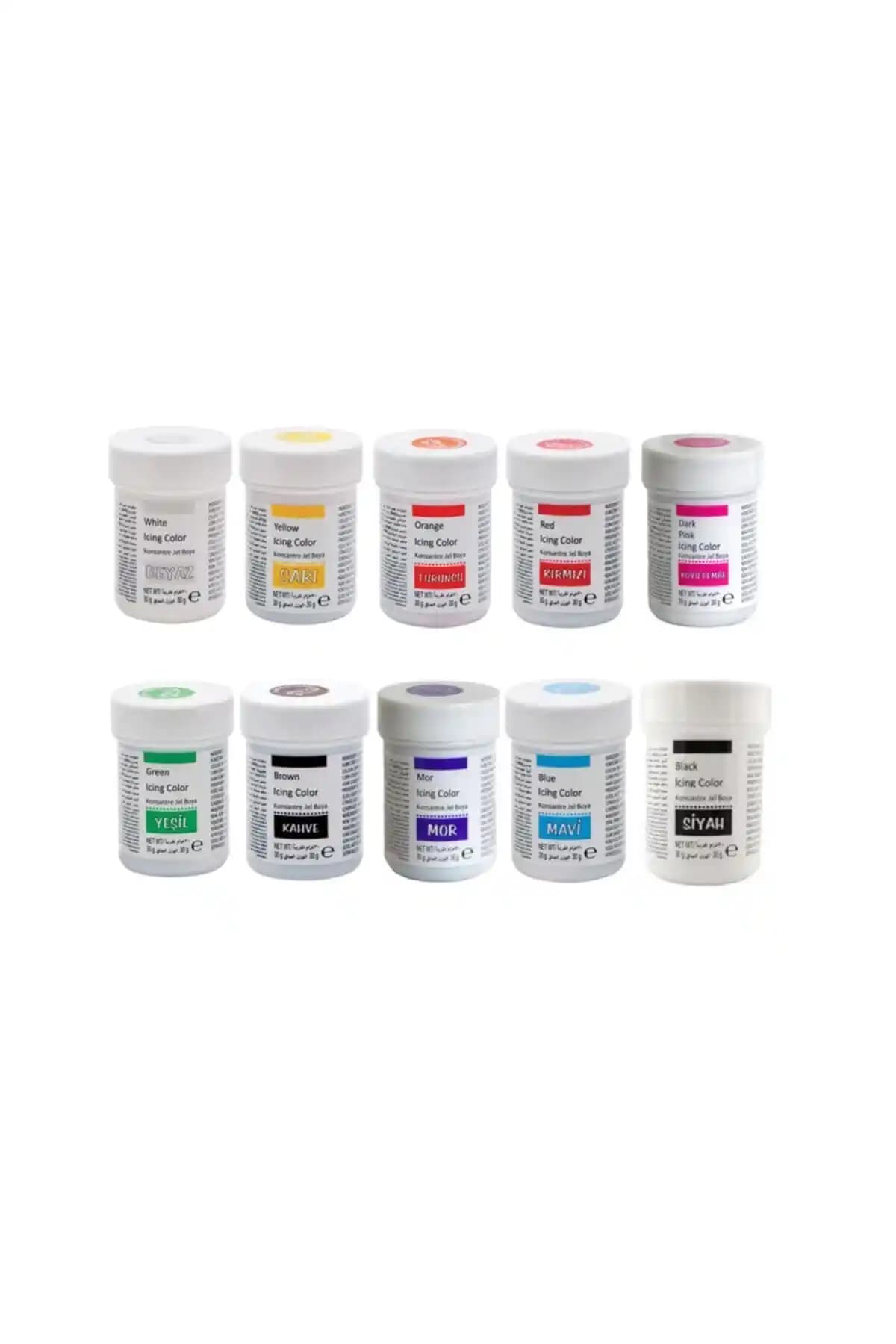 Dr. Gusto Jel Gıda Boyası Seti: 10 Renkli Jel Boya, Her Ürün 30 g; Süsleme İçin Uygulama