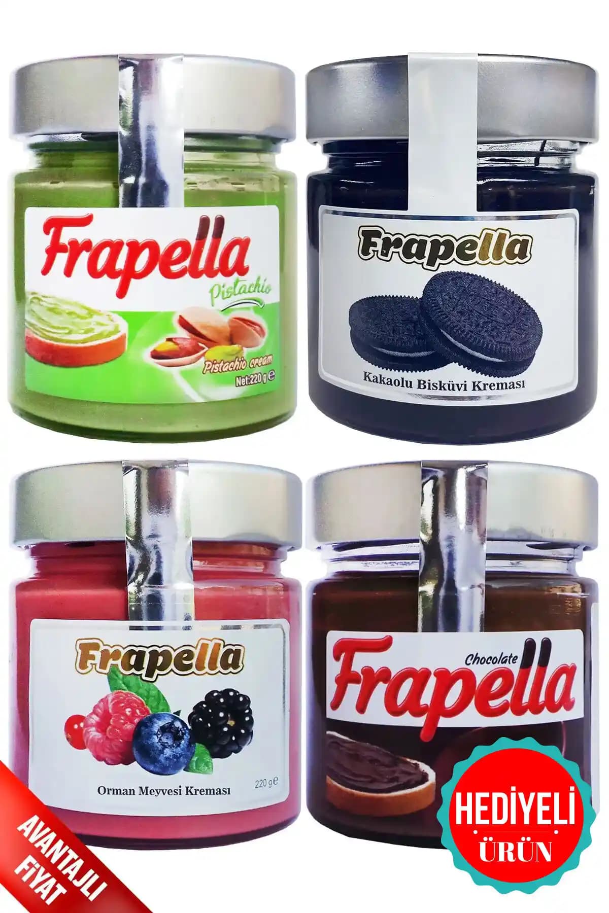 Frapella Kahvaltılık Tanışma Paketi: 4 kremalı set, yerli üretim ve helal sertifikalı