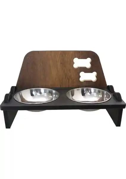 Hobimax Çelik Kaseli Ahşap Büyük Irk Köpek Mama ve Su Kabı Seti – İki Kase, Dayanıklı MDF Tasarım