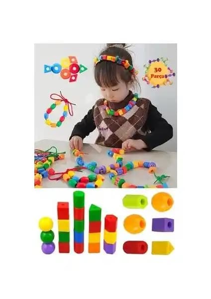 HYD 30 Parça İpe Boncuk Dizme Oyunu: El-Göz Koordinasyonu ve Renk-Şekil Gelişimi