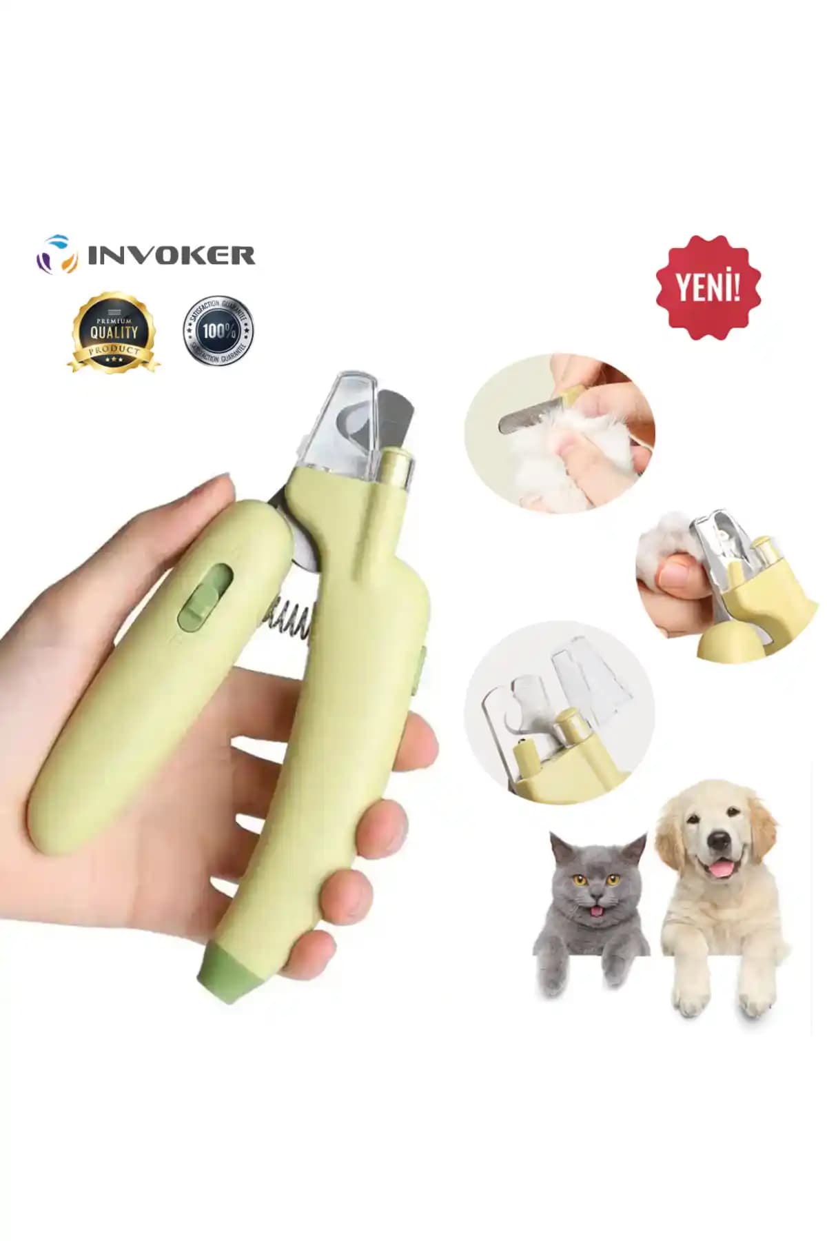 INVOKER Işıklı Kedi Köpek Tırnak Makası: LED Işıkla Güvenli Kesim ve Şeffaf Toplama Haznesi