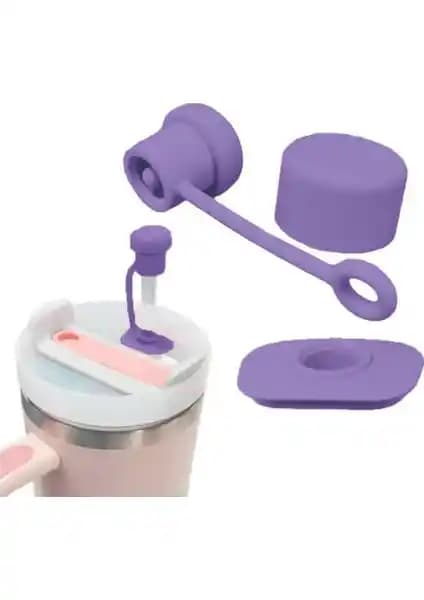 Mama Stuff Sızdırmaz Silikon Tıpa Mor ile Stanley Quencher Pipetli Termos Aksesuarı