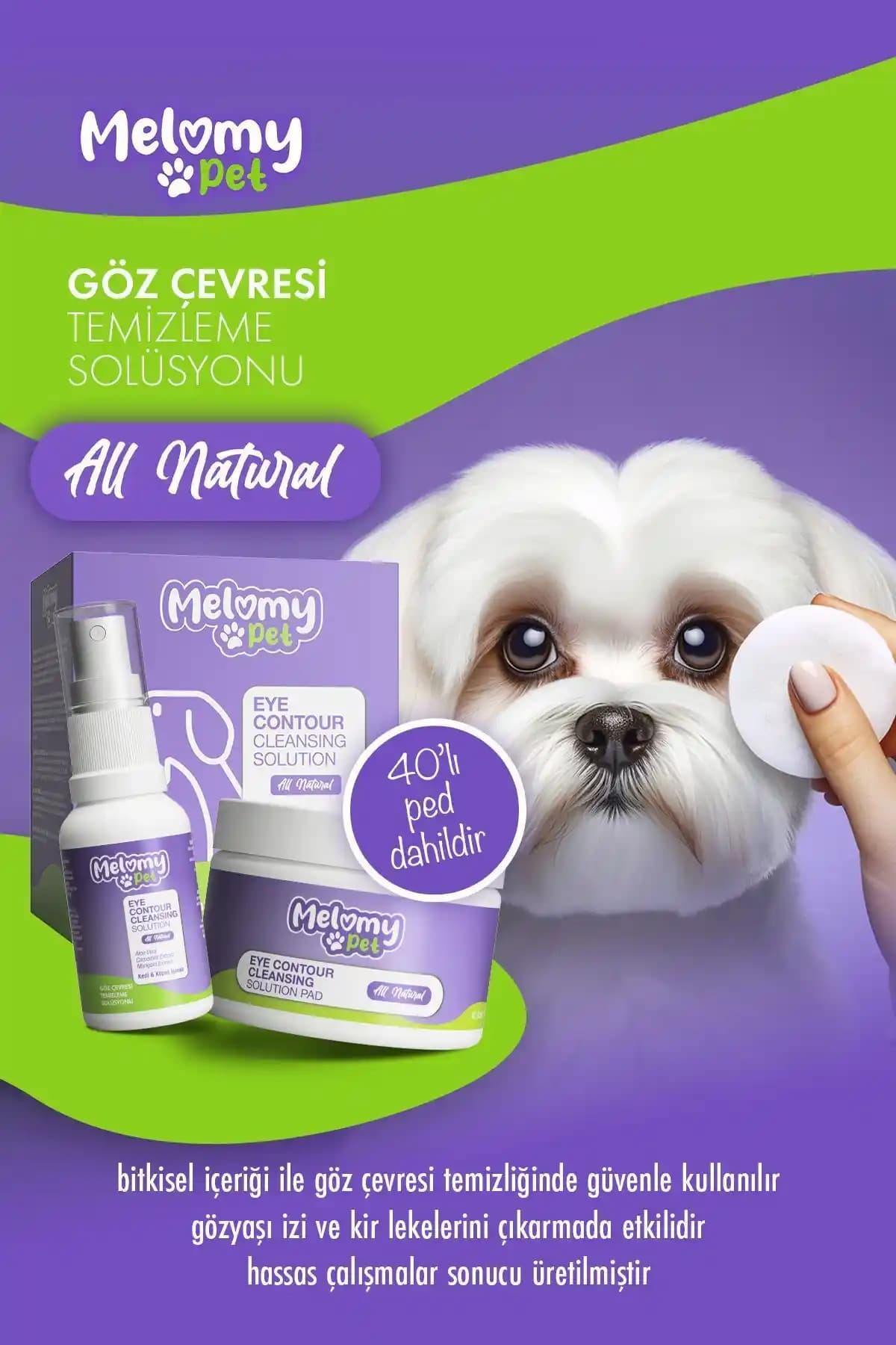 Melomy Göz Çevresi Temizleme Solüsyonu: Kedi ve Köpekler İçin Bitkisel Gözyaşı Temizliği