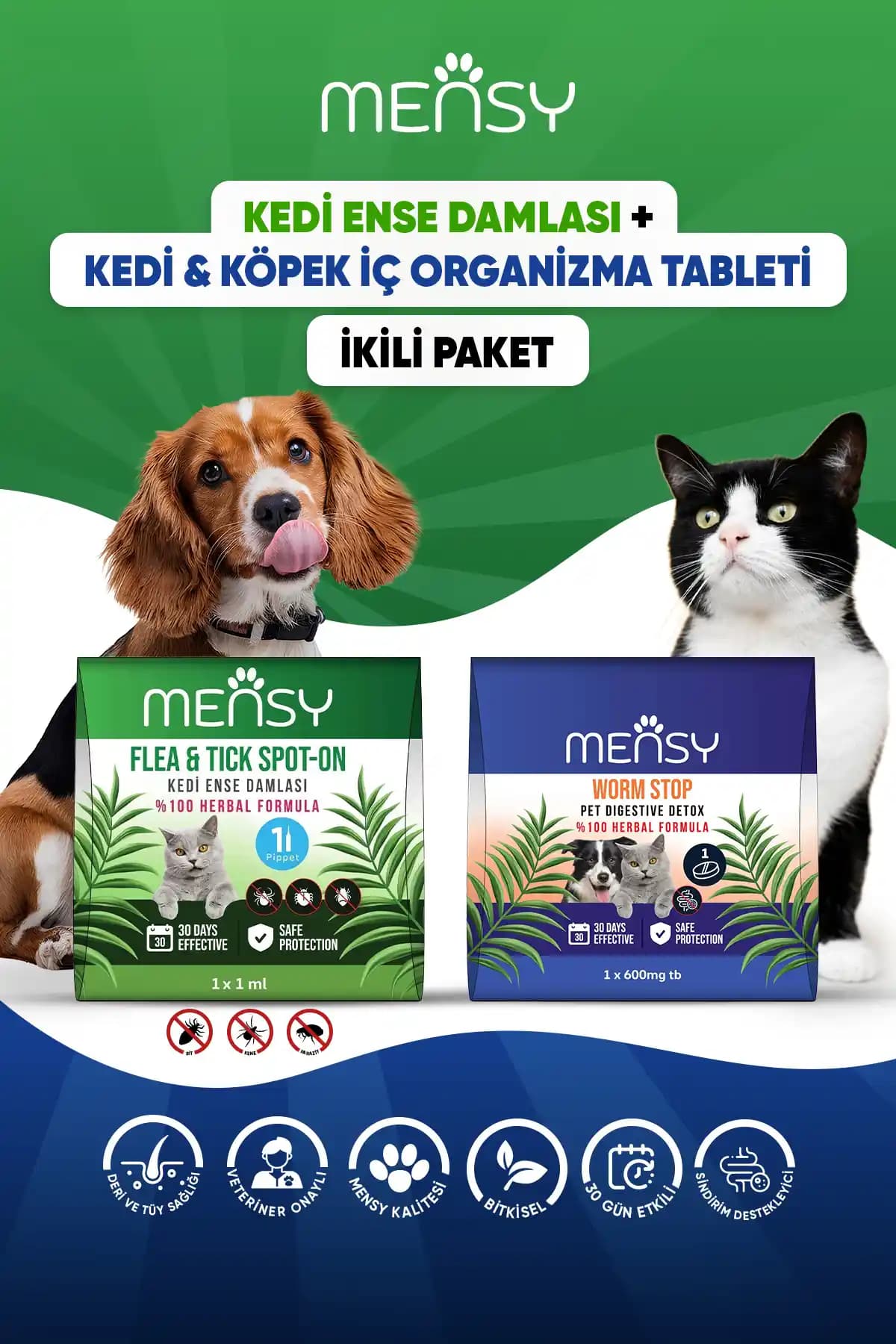 Mensy Kedi Damla ve Tablet: İç ve Dış Organizmayı Destekleyen İkili Paket (Türkiye Menşeli)