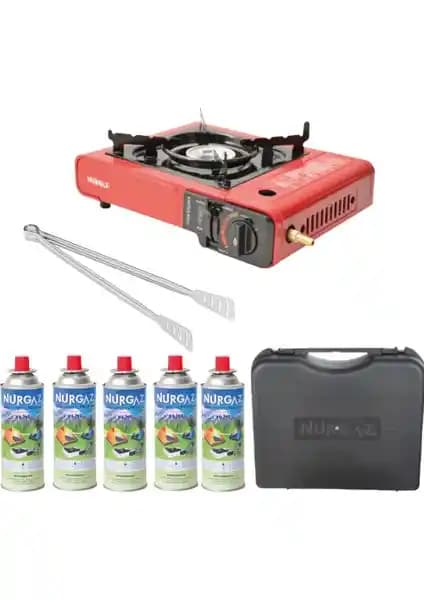 Nurgaz Ng501 Portatif Ocak Seti: Taşıma Çantası ve 5 Kartuşla Hafif, Kompakt Kamp Ocağı