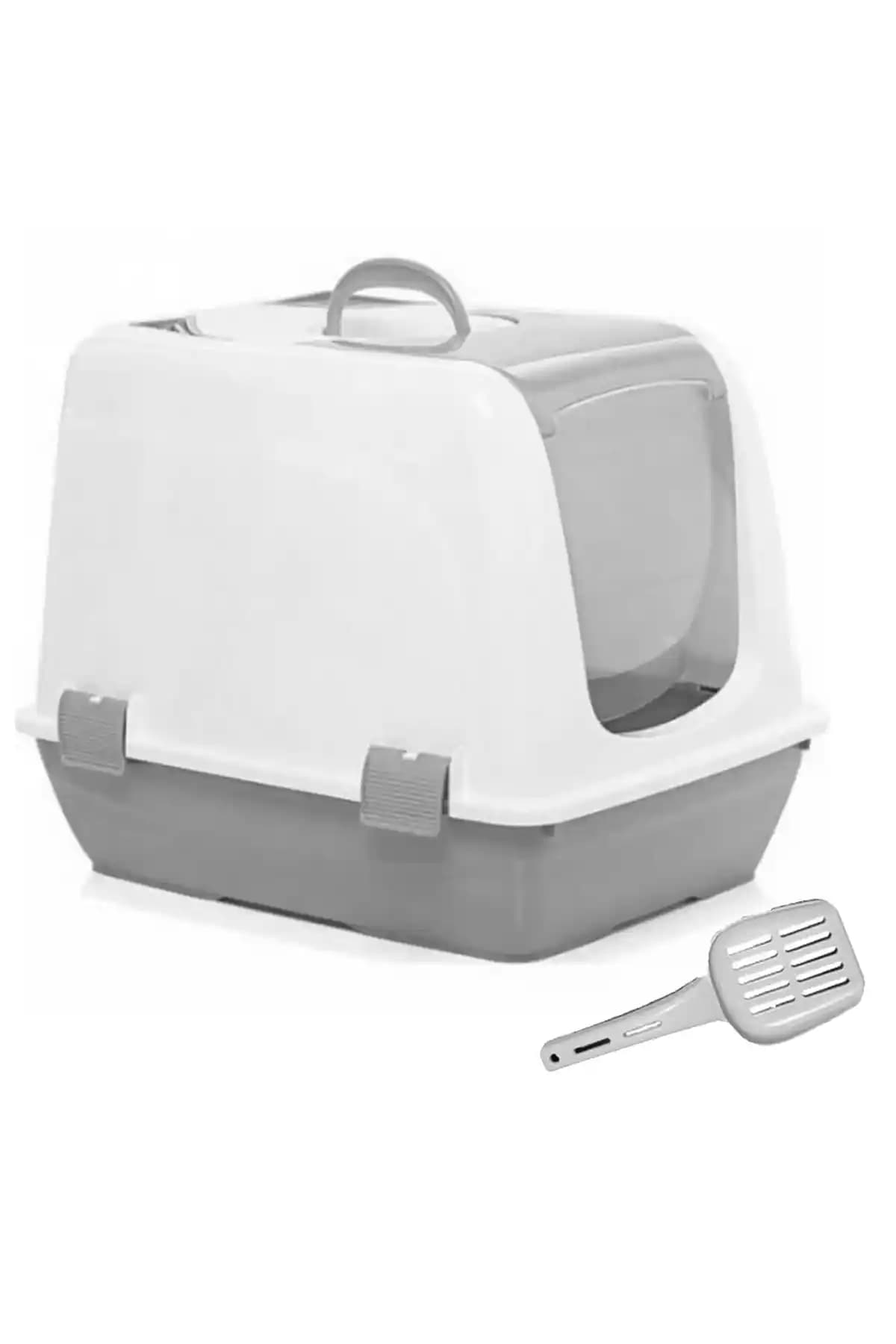 Petozi Kapalı Kedi Tuvaleti XL 40x37,5x50 cm - Gri, Kürekli, Koku Kontrolü