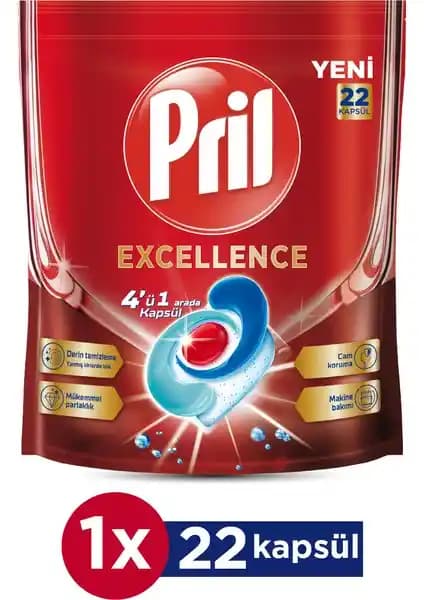 Pril Excellence 4’ü 1 Arada Konsantre Bulaşık Makinesi Deterjanı – Kapsüllü Temizlik