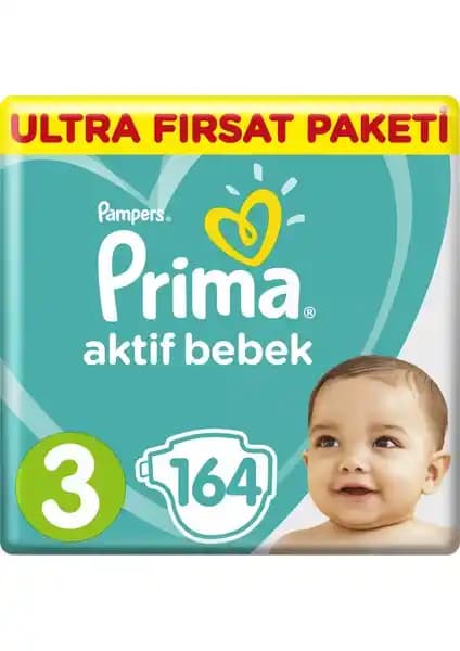 Prima Aktif Bebek Bezi Midi 3 Beden Bantlı Paket, 6-10 kg için ultra emici yapı