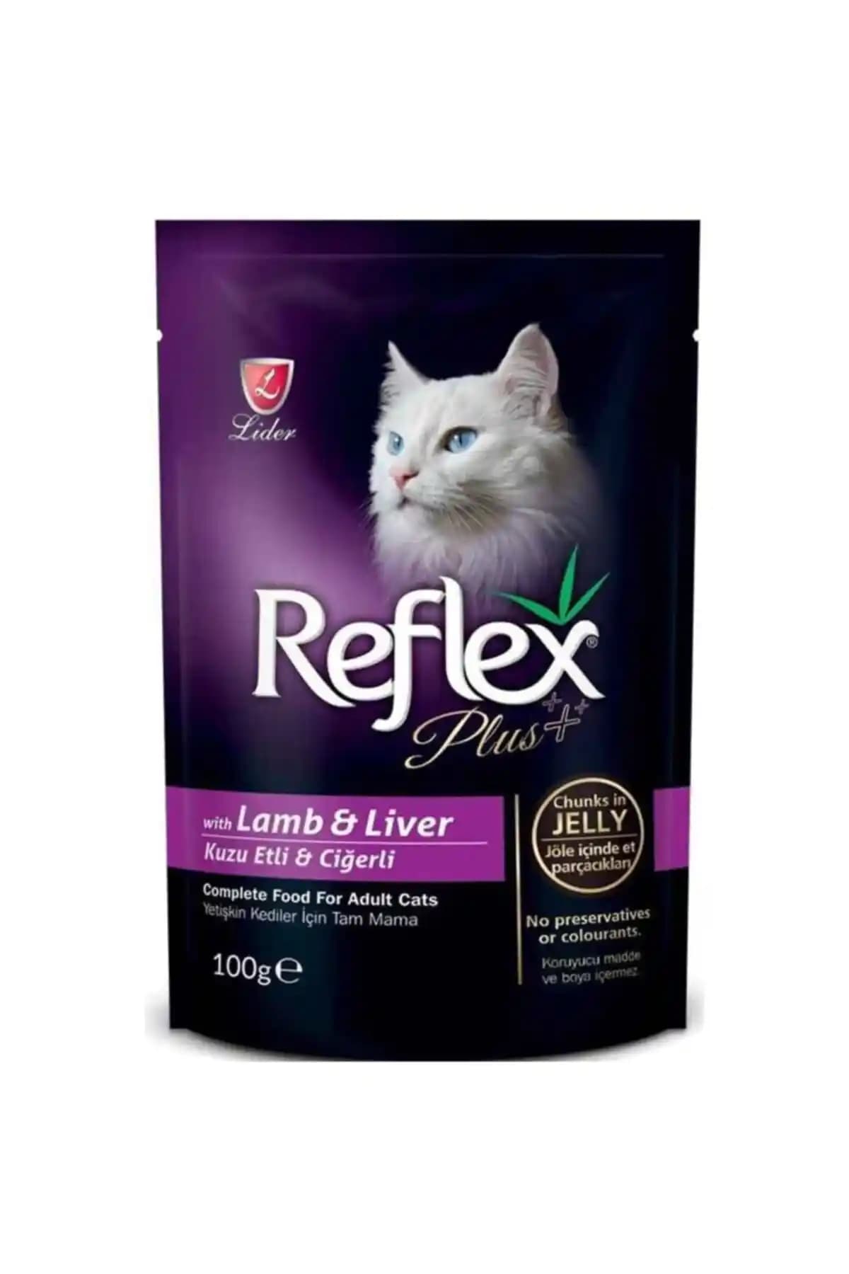 Reflex Plus Kuzu Eti ve Ciğerli Jöleli Paket Yetişkin Kedi Yaş Maması – 100 g Paketi