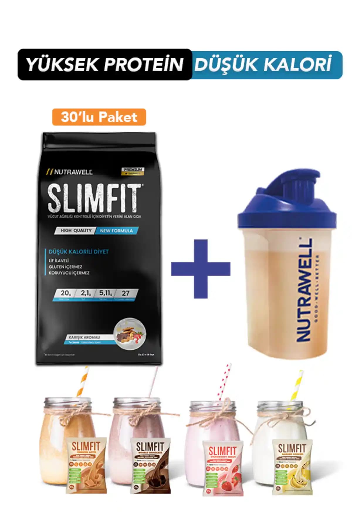 Slimfit Karışık 30 Şase Çalkalayıcı Öğün Tozu: Yüksek Proteinli Dengeli Beslenme Takviyesi