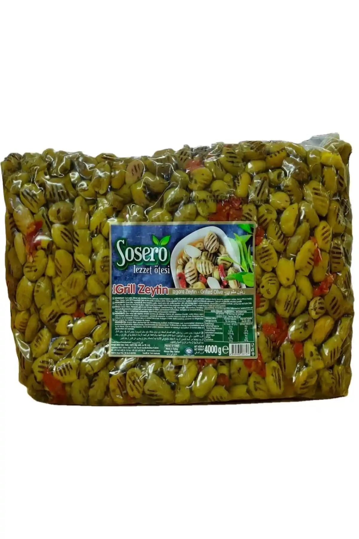Sosero Grill Izgara Yeşil Zeytin 4 Kg - Vakum Ambalajlı, Uzun Raf Ömrü ve Kolay Tüketim
