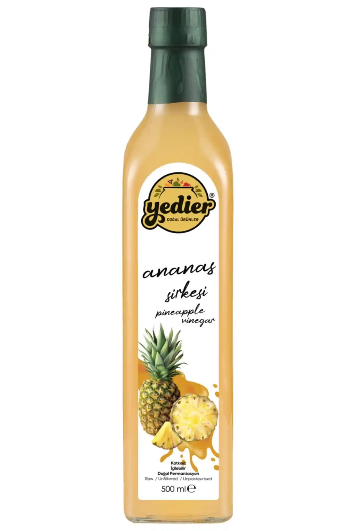 Yedier Ananas Sirkesi 500 ml - Doğal Fermentasyonla Üretilen, Koruyucusuz Kullanım