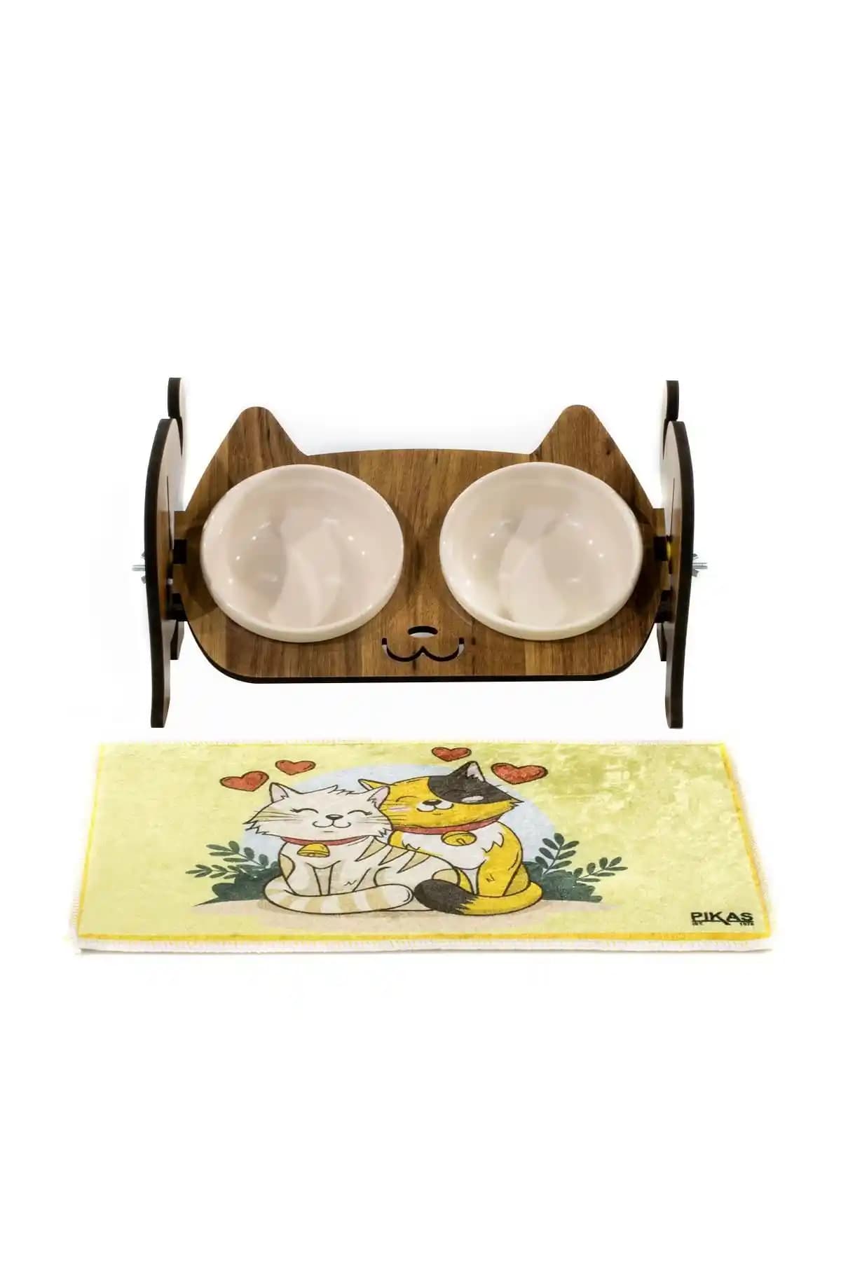 GOBYPET Ahşap Kişiselleştirilebilir Kedi Mama Seti Modern ve Sağlıklı Tasarım