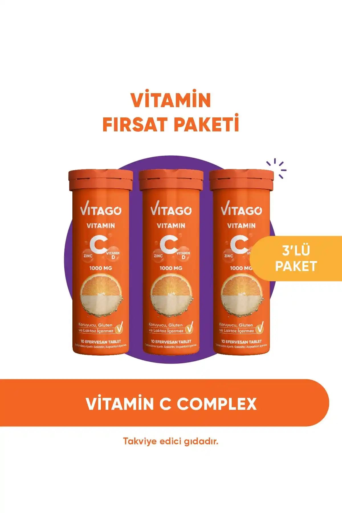 Vitago 3’lü Efervesan C Vitamini Tablet Paketi Sağlıklı Yaşam ve Bağışıklık Güçlendirme